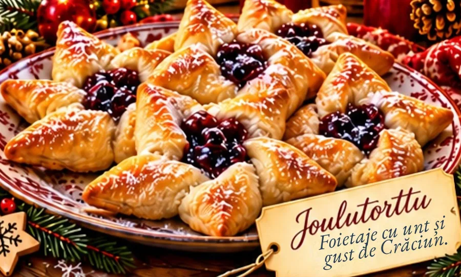 Joulutorttu, tarte finlandeze de Crăciun în formă de stea, cu gem de prune la mijloc